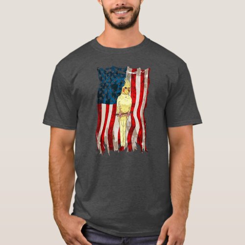 American USA Flag Cockatiel Vintage Men Women T_Shirt