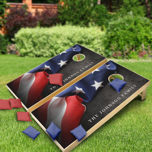 American USA Flag Family Name Cornhole Set
