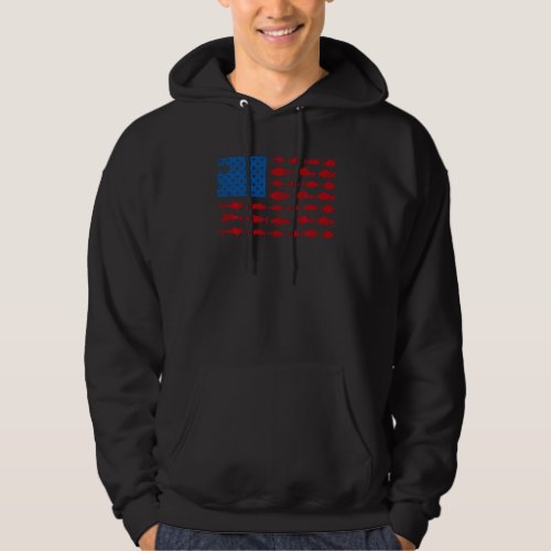 American Usa Flag Fishing Vintage  Fish Species Hoodie