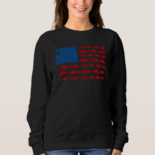 American Usa Flag Fishing Vintage  Fish Species Sweatshirt