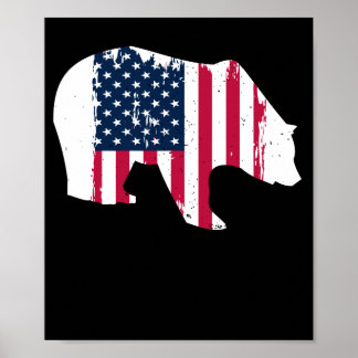 American USA Flag Grizzly Brown Bear Hunter Poster