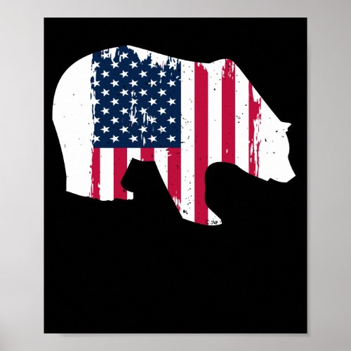 American USA  Flag Grizzly Brown Bear Hunter Poster