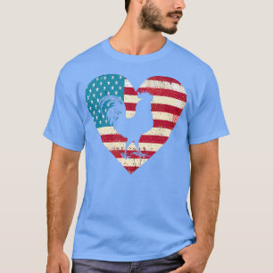 American USA Flag Heart Chicken Lover Hen Farm 4th T-Shirt