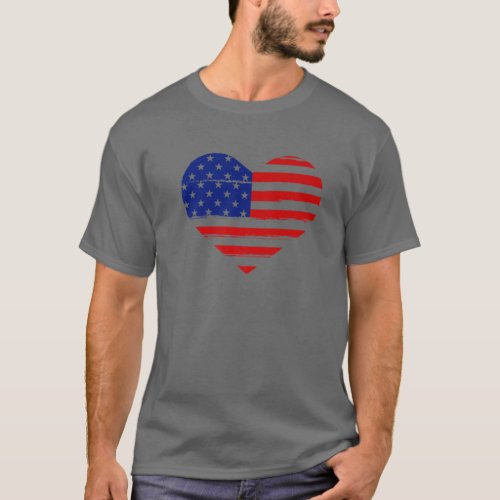 American USA Flag Heart Shaped Distressed Vintage T_Shirt