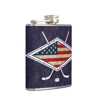 American USA Flag Hockey Logo Hip Flask