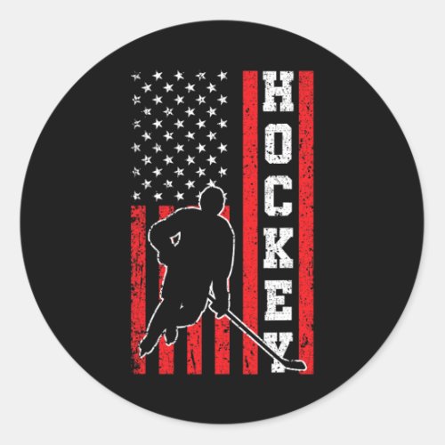 American Usa Flag Men Boys 4th Of July Hockey  Classic Round Sticker