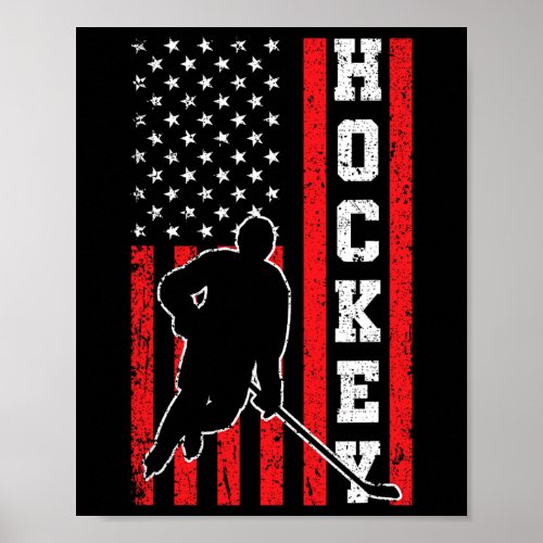 American Usa Flag Men Boys 4th Of July Hockey  Poster