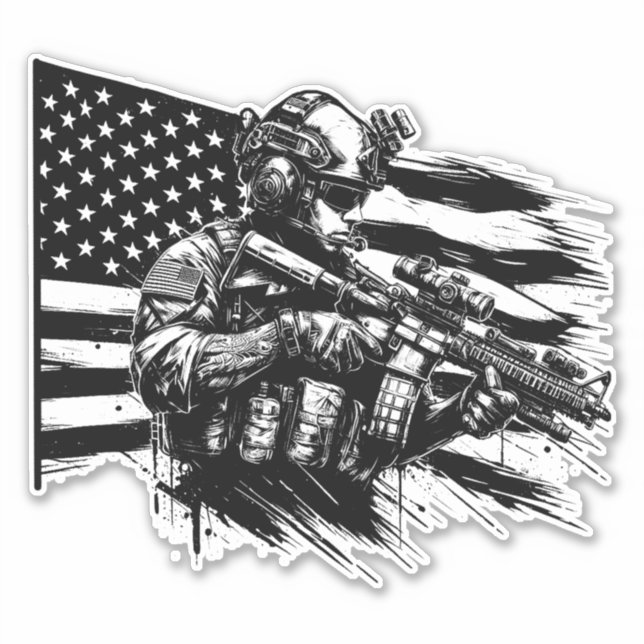 American USA Flag Military Soldier Patriotic Art  Sticker (Front)