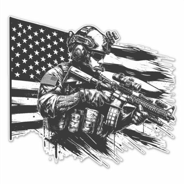 American USA Flag Military Soldier Patriotic Art  Sticker (Front)
