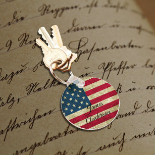 American USA Flag Monogram Patriotic Keychain