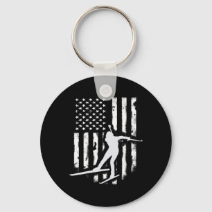 American Usa Flag Nordic Ski Cool Skier Gift Top T Keychain