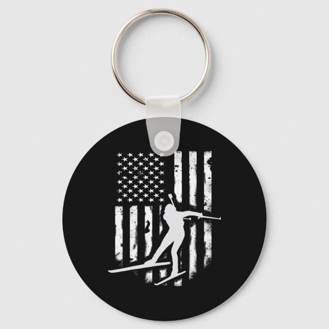 American Usa Flag Nordic Ski Cool Skier Gift Top T Keychain (Front)