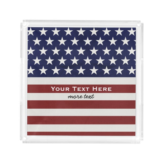 American USA Flag Patriotic July 4th Custom Acrylic Tray (Front)