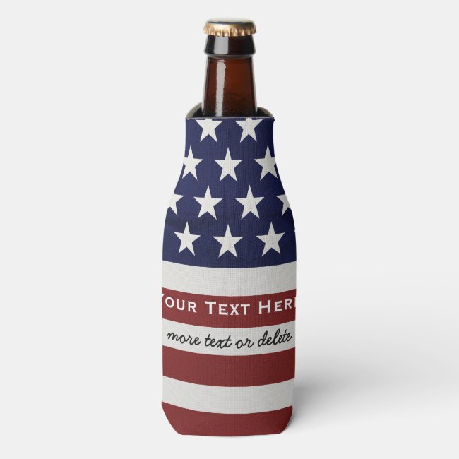 American USA Flag Patriotic July 4th Custom Bottle Bottle Cooler