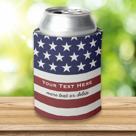 American Usa Flag Patriotic July 4th Custom Can Cooler
