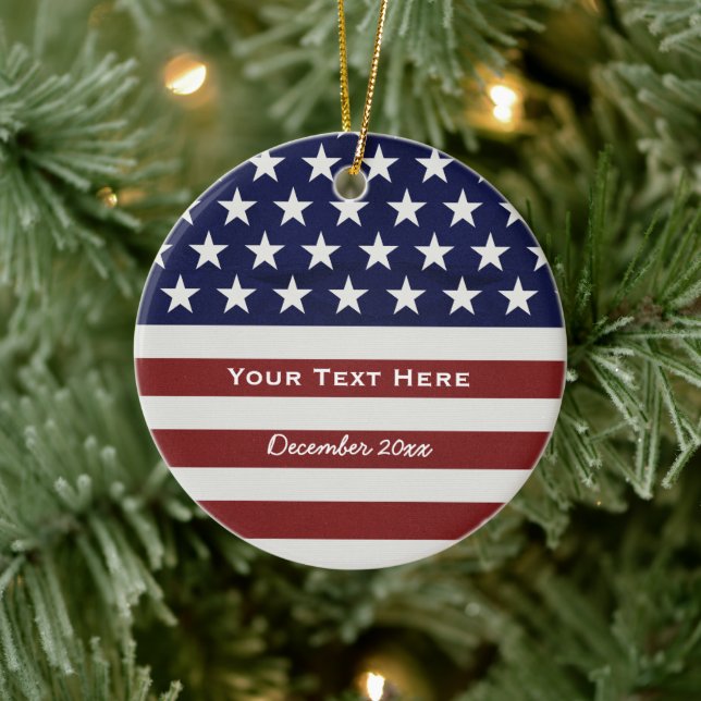 American USA Flag Patriotic July 4th Custom Ceramic Ornament (Tree)