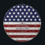 American USA Flag Patriotic July 4th Custom Dartboard<br><div class="desc">American Flag inspired - Patriotic Red,  White and Blue dartboard personalized with your name,  text,  patriotic saying or just delete the text.  Show your USA pride everyday,  on the 4th of July,  Memorial Day or Veteran’s day with this awesome patriotic design.</div>