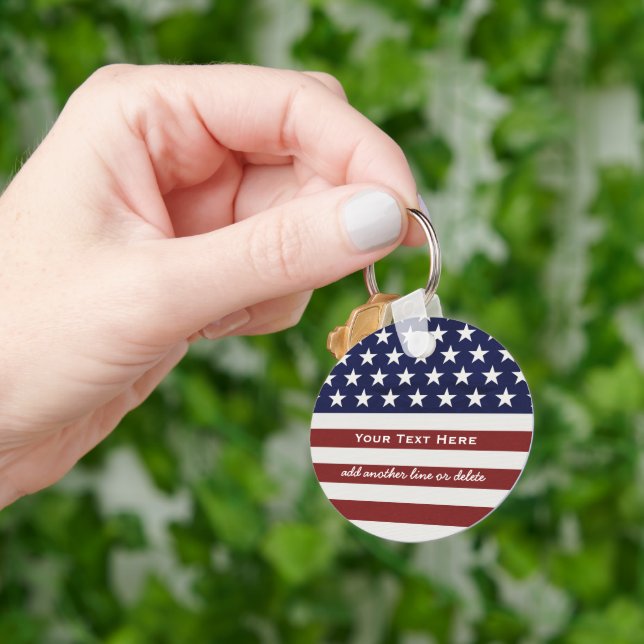American USA Flag Patriotic July 4th Custom Keychain (Hand)