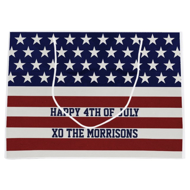 American USA Flag Patriotic July 4th Custom Large Gift Bag (Front)