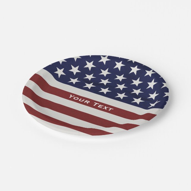 American USA Flag Patriotic July 4th Custom Paper Plates (Angled)