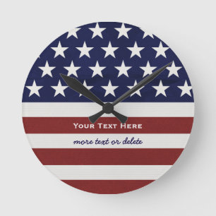 American USA Flag Patriotic July 4th Custom Round Clock