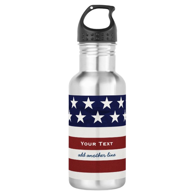 American USA Flag Patriotic July 4th Custom Stainless Steel Water Bottle (Front)