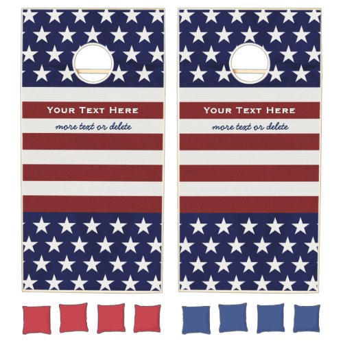 American USA Flag Patriotic July 4th Custom Text Cornhole Set