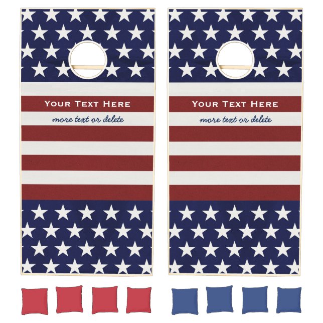 American USA Flag Patriotic July 4th Custom Text Cornhole Set (Set)