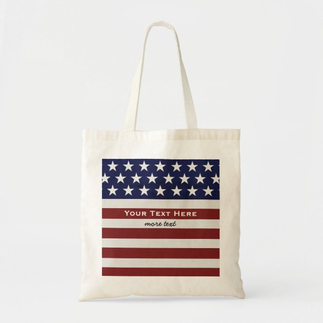 July 4th Personalized Large America Flag Designed Woven Handles Jute TOTE Bag 