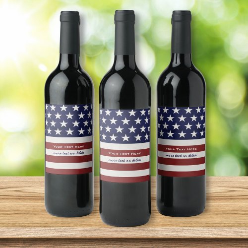 American USA Flag Patriotic July 4th Custom Wine Label