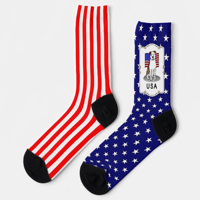 American USA Flag Pit Bull (lt brindle white 3) Socks (Left)