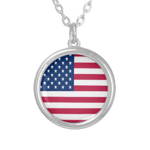 American USA Flag Pride Design-76353 Silver Plated Necklace