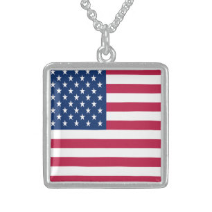 American USA Flag Pride Design Sterling Silver Necklace