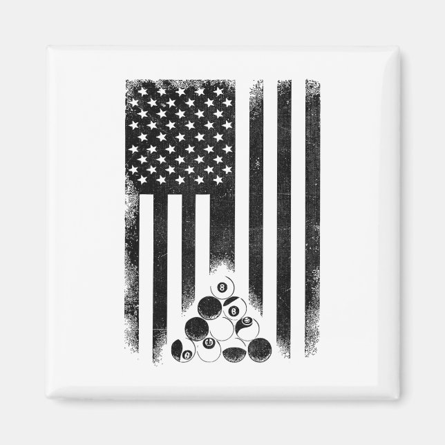 American Usa Flag Rack Pool Billiard Player Billia Magnet (Front)