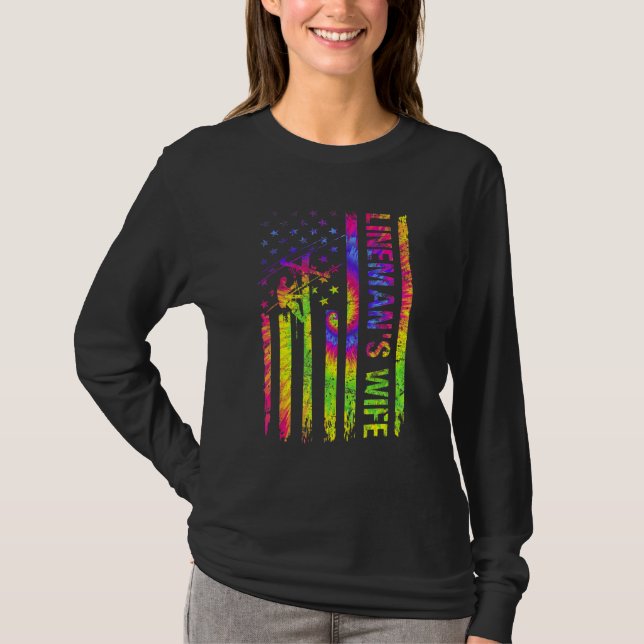 American USA Flag Rad Lineman's Wife Electric Cabl T-Shirt (Front)