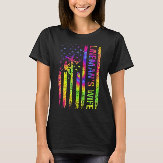 American USA Flag Rad Lineman's Wife Electric Cabl T-Shirt (Front)