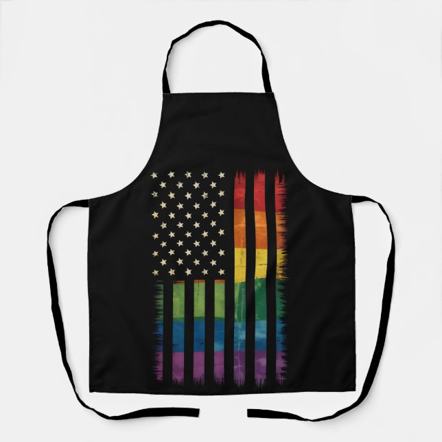 American USA Flag Rainbow Pride Gay Lesbian LGBTQ Apron (Front)
