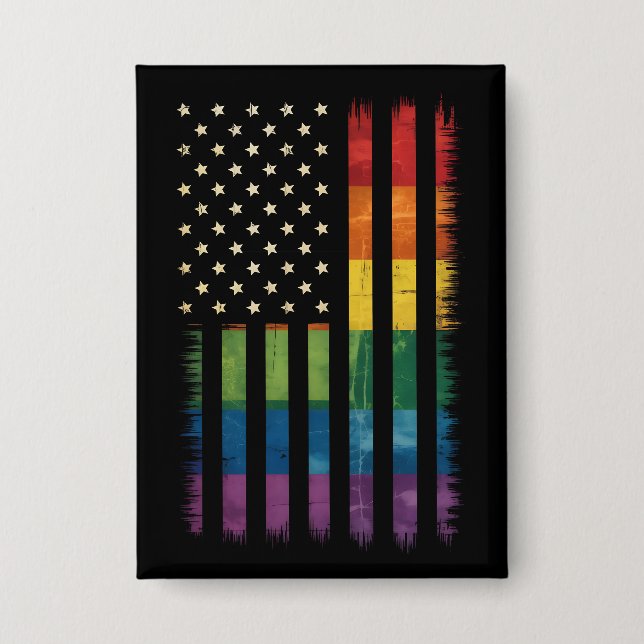 American USA Flag Rainbow Pride Gay Lesbian LGBTQ Button (Front)