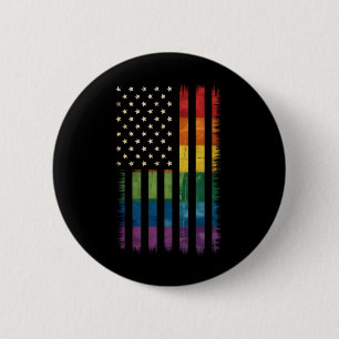 American USA Flag Rainbow Pride Gay Lesbian LGBTQ Button