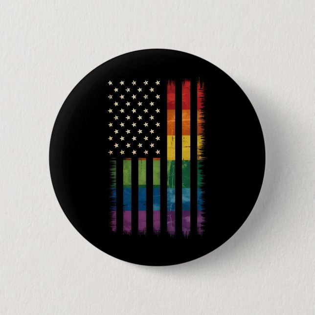 American USA Flag Rainbow Pride Gay Lesbian LGBTQ Button (Front)