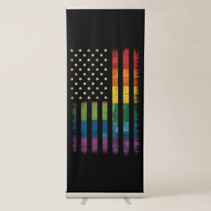 American USA Flag Rainbow Pride Gay Lesbian LGBTQ Retractable Banner