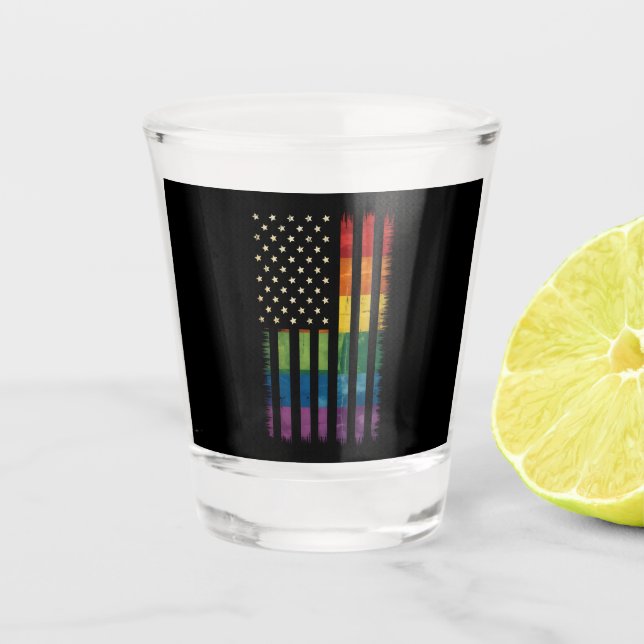 American USA Flag Rainbow Pride Gay Lesbian LGBTQ Shot Glass (Front)