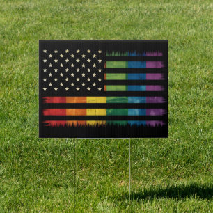 American USA Flag Rainbow Pride Gay Lesbian LGBTQ Sign