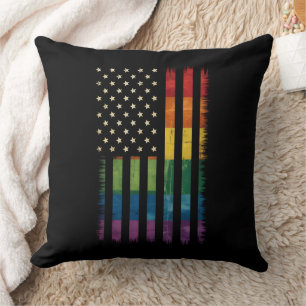 American USA Flag Rainbow Pride Gay Lesbian LGBTQ Throw Pillow