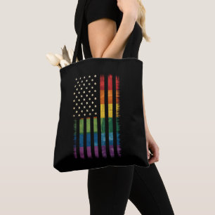 American USA Flag Rainbow Pride Gay Lesbian LGBTQ Tote Bag