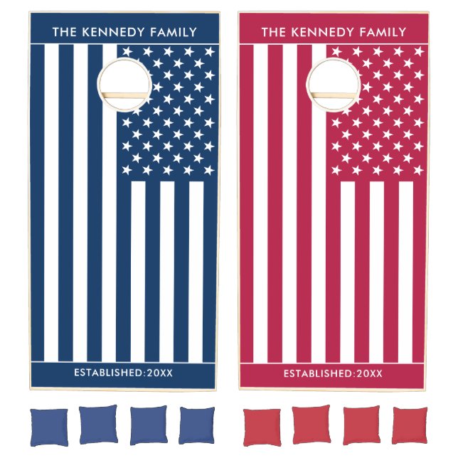 American USA Flag Red White And Blue Family Name Cornhole Set (Set)