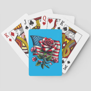 American USA Flag rose Patriotic Art Poker Cards