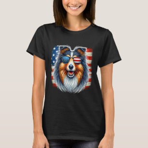 American Usa Flag Shetland Sheepdog Sheltie 4th Of T-Shirt