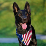 American USA Flag Stars Stripes Pet Dog Puppy Name Pet Bandana Collar<br><div class="desc">The all American, Stars and Stripes, Old Glory, Star-Spangled Banner, USA flag, custom, personalized, classy elegant faux gold typography script, patriotic, america, classic cool trendy, monogrammed, fashionable, adorable, stylish, washable, reusable, soft, lightweight moisture-wicking polyester fabric, pet doggy puppy dog collar large size scarf bandana, featuring adjustable collar with a quick-release...</div>