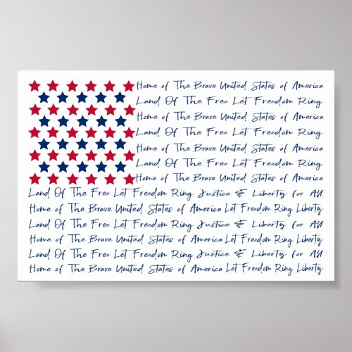 American USA Flag Typography Red White Blue Poster